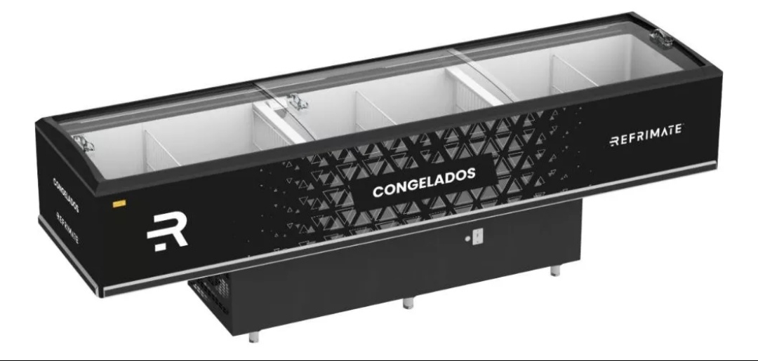 Ilha de congelamento horizontal com tampa de vidro.